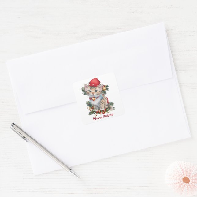 Sticker Carré Meowwwwwy Noël chaton (Enveloppe)