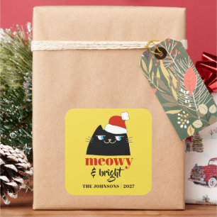 Sticker Carré Meowy & Bright Joyeux Noël de Famille avec Chat Dr