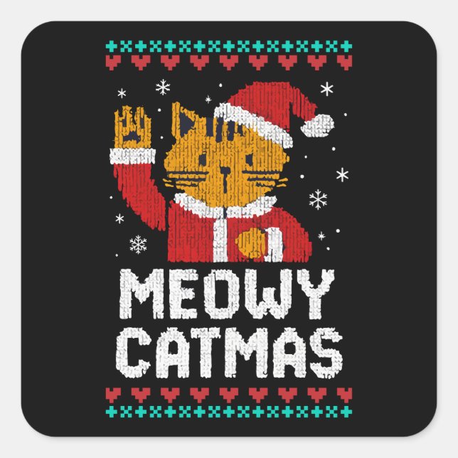 Sticker Carré Meowy Catmas (Devant)