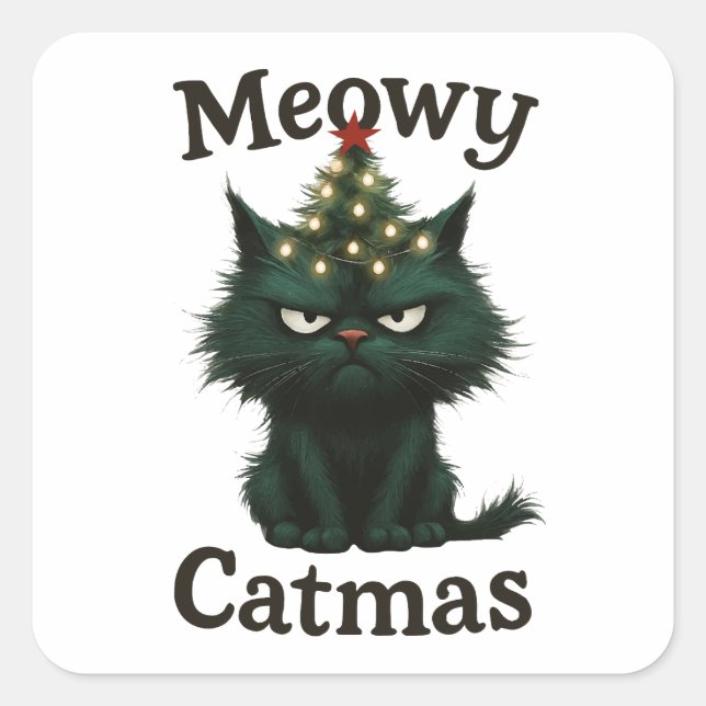 Sticker Carré Meowy Catmas Moody cat (Devant)