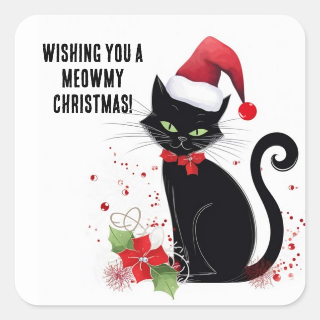 Sticker Carré Meowy Christmas ! (Devant)