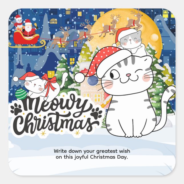 Sticker Carré Meowy Christmas (Devant)