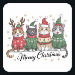 Sticker Carré Meowy Christmas Chat Cute Chats avec Casquette du<br><div class="desc">Meowy Christmas Chat Cute Chats avec Père Noël Casquettes Amoureux de les chats</div>