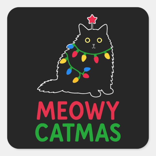 Sticker Carré Meowy Noël de chat (Devant)