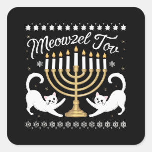 Sticker Carré Meowzel Tov Drôle de Chanukah Hanukkah Sweatshirt 
