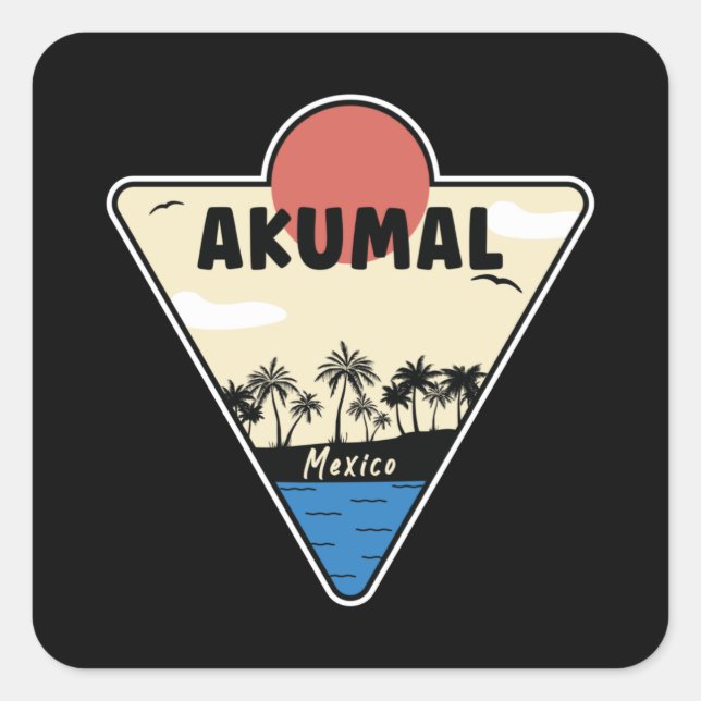 Sticker Carré Mer Akumal Mexique (Devant)