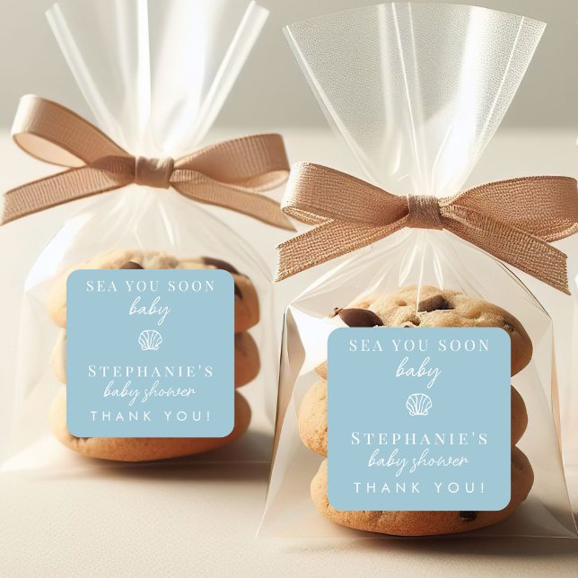 Sticker Carré Mer Bleue Dusty Vous Bientôt Merci Baby shower (Créateur téléchargé)