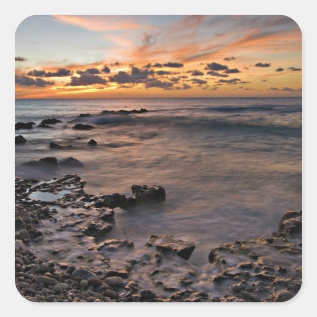 Sticker Carré Mer des Caraïbes, îles Caïmans. Ondes de fracassag (Devant)