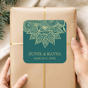 Sticker Carré Mer d'or Vert Mehendi Henna Mariage indien Faveur