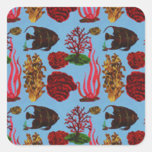 Sticker Carré Mer Rouge tropicale Corail Reef Océan Poisson Aqu