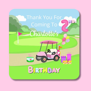 Sticker Carré Merci 2e Anniversaire Polka Dot Rose Girl Golf