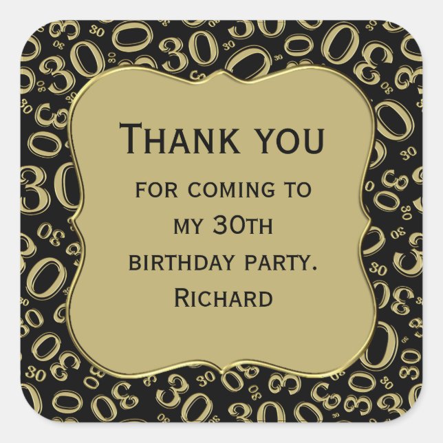 Sticker Carré Merci : 30e anniversaire Black/Gold Numéro Motif (Devant)