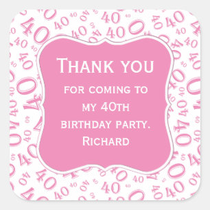 Sticker Carré Merci : 40e anniversaire Motif rose/blanc