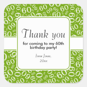 Sticker Carré Merci 60e anniversaire Numéro Motif Vert/Blanc