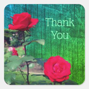 Sticker Carré Merci à fleurs Roses rouges