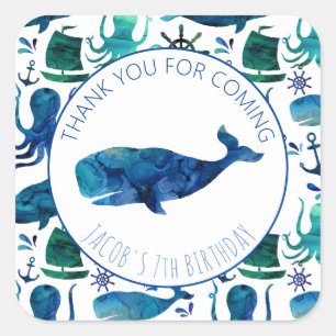 Sticker Carré Merci Anniversaire Baleine marine Baleine nautique