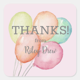 Sticker Carré Merci Aquarelle Ballons rose