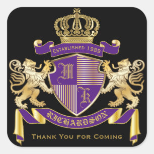 Sticker Carré Merci Armoiries Monogramme Golden Lion Emblem