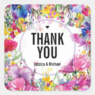 Sticker Carré Merci avec 🖤 fleur de prairie