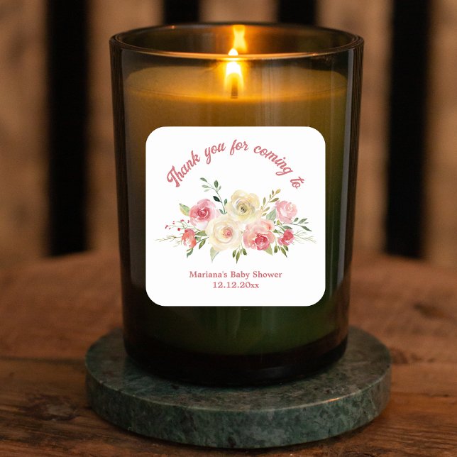 Sticker Carré merci Baby shower aquarelle floral (Créateur téléchargé)