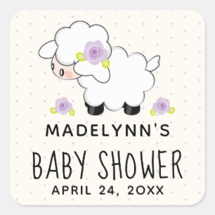 Sticker Carré Merci Baby shower Lamb Lavender Favoriser
