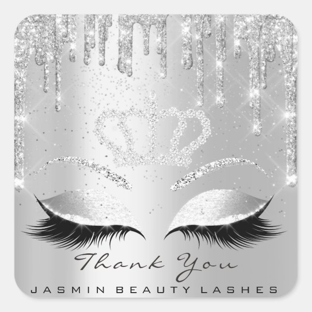 Sticker Carré Merci Beauté Lashes Bridal Grey Parties scintillan (Devant)