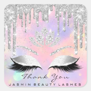 Sticker Carré Merci Beauté Lashes Bridal Holographic Argent