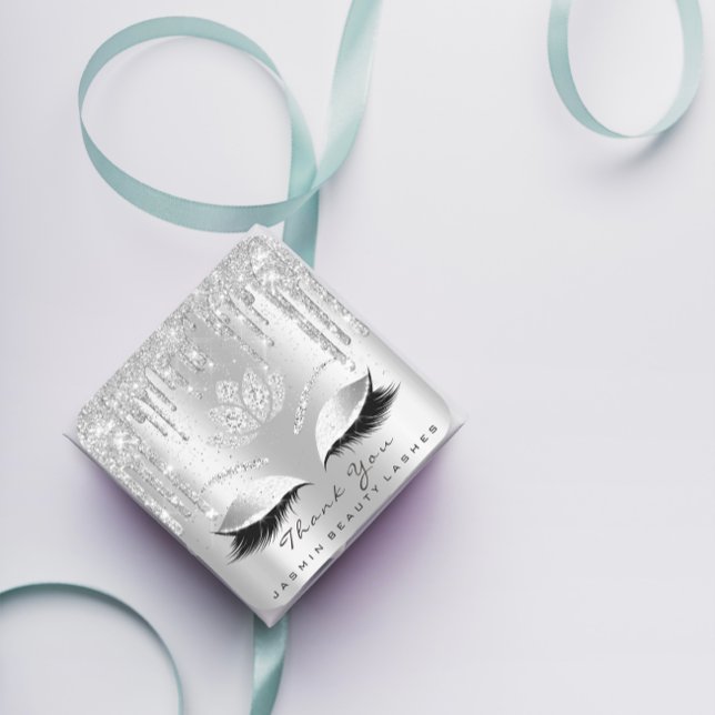 Sticker Carré Merci Beauté Lashes Lotus Bridal Grey Parties scin (Thank You Beauty Lashes Lotus Bridal Gray Glitter Square Sticker)