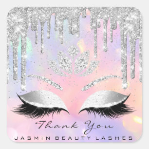 Sticker Carré Merci Beauté Lashes Parties scintillant holographi