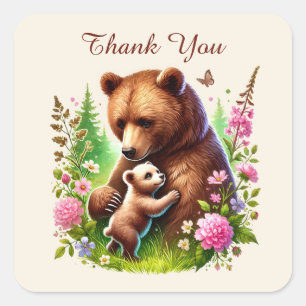 Sticker Carré Merci bébé maman ours