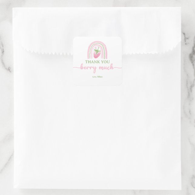 Sticker Carré Merci Berry Baby shower aux fraises (Sac)