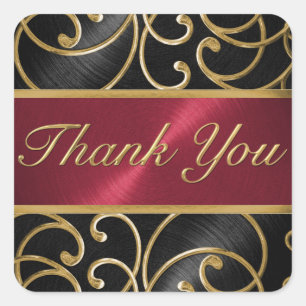 Sticker Carré Merci Black Red Gold Filigree