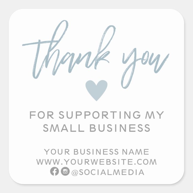 Sticker Carré Merci bleu et blanc moderne (Devant)