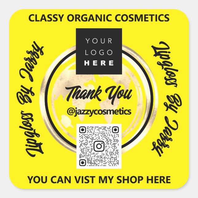 Sticker Carré Merci Business Code QR Logo Carte du monde Terre J (Devant)