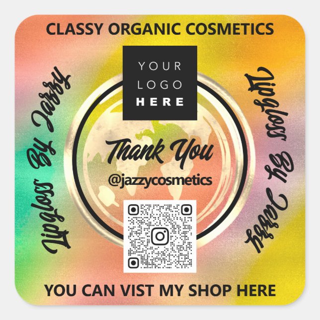 Sticker Carré Merci Business Logo de QRCode Holographie mondiale (Devant)