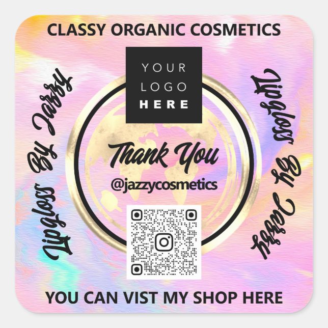 Sticker Carré Merci Business Logo de QRCode Holographie mondiale (Devant)