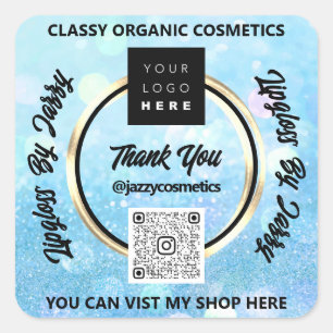 Sticker Carré Merci Business QR Code Logo Blue Spark Parties sci