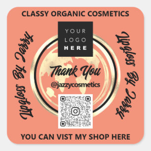 Sticker Carré Merci Business QR Code Logo Carte du monde Corail