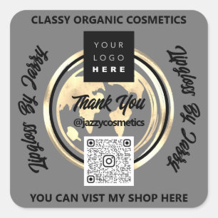 Sticker Carré Merci Business QR Code Logo Carte du monde Earth G