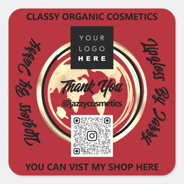 Sticker Carré Merci Business QR Code Logo Carte du monde Earth R (Devant)