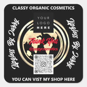Sticker Carré Merci Business QR Code Logo Carte du monde Terre