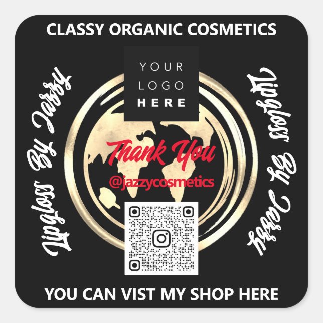 Sticker Carré Merci Business QR Code Logo Carte du monde Terre (Devant)