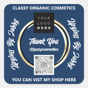 Sticker Carré Merci Business QR Code Logo Gold Blue Navy