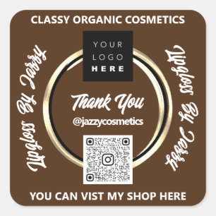 Sticker Carré Merci Business QR Code Logo Gold Brown