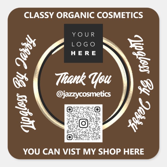 Sticker Carré Merci Business QR Code Logo Gold Brown (Devant)