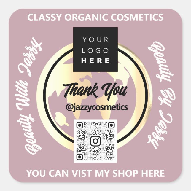 Sticker Carré Merci Business QR Code Logo Gold MAP Globe (Devant)