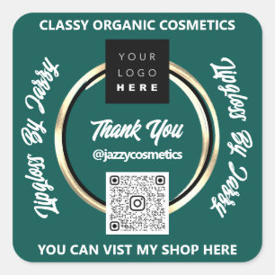 Sticker Carré Merci Business QR Code Logo Gold Turquoise Green