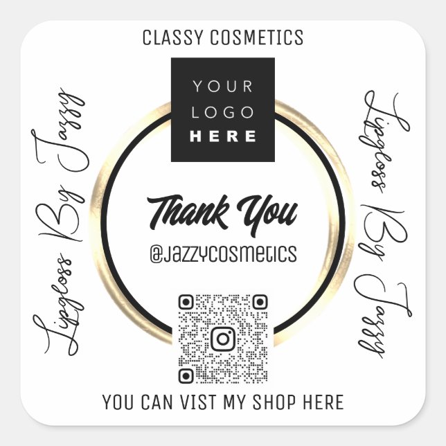Sticker Carré Merci Business QR Code Logo M'analyser (Devant)
