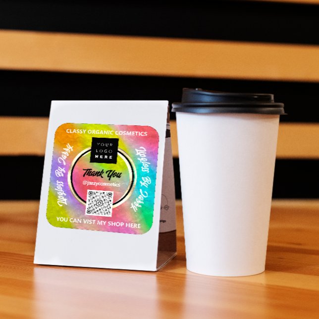 Sticker Carré Merci Business QR Code Logo Rainbow Holograph (Créateur téléchargé)