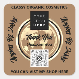 Sticker Carré Merci Business QR Code Logo World Map Earth Brown